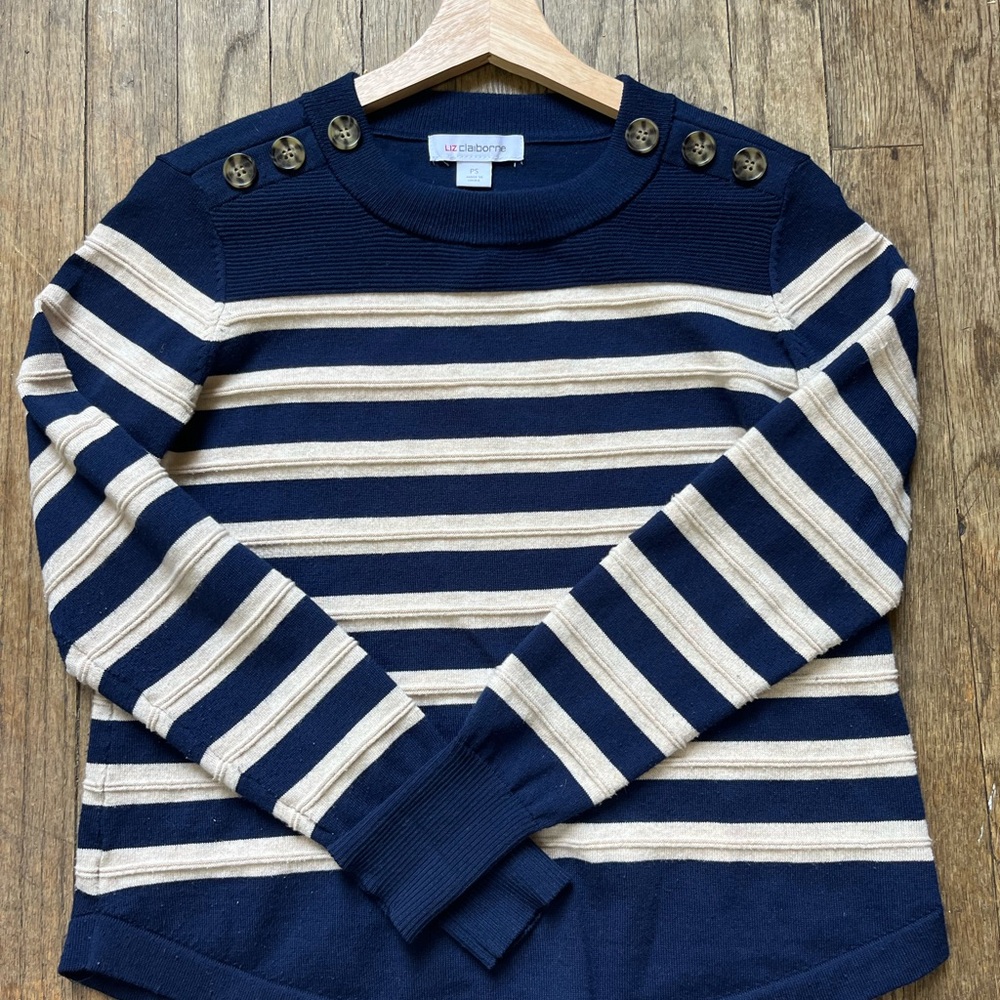 Liz Claiborne Navy and Cream Striped Sweater